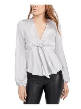 NWT GUESS Light Gray Tie-Front V-Neck Long Sleeve Blouse (M)